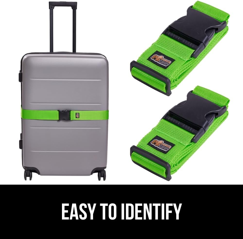image:imageGORILLA GRIP Heavy Duty Adjustable Luggage Straps for Suitcases Easy to Identify Travel Belt Connector Holds Suitcase Together Extends Life of Bag Strap Connects Two Bags Accessories 2 Pack GreenGreen