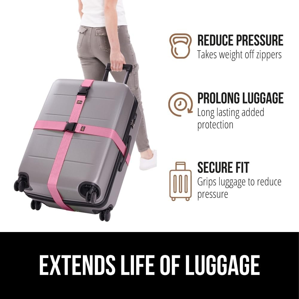 image:imageGORILLA GRIP Heavy Duty Adjustable Luggage Straps for Suitcases Easy to Identify Travel Belt Connector Holds Suitcase Together Extends Life of Bag Strap Connects Two Bags Accessories 2 Pack GreenPink