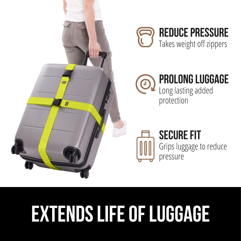 image:imageGORILLA GRIP Heavy Duty Adjustable Luggage Straps for Suitcases Easy to Identify Travel Belt Connector Holds Suitcase Together Extends Life of Bag Strap Connects Two Bags Accessories 2 Pack GreenYellow