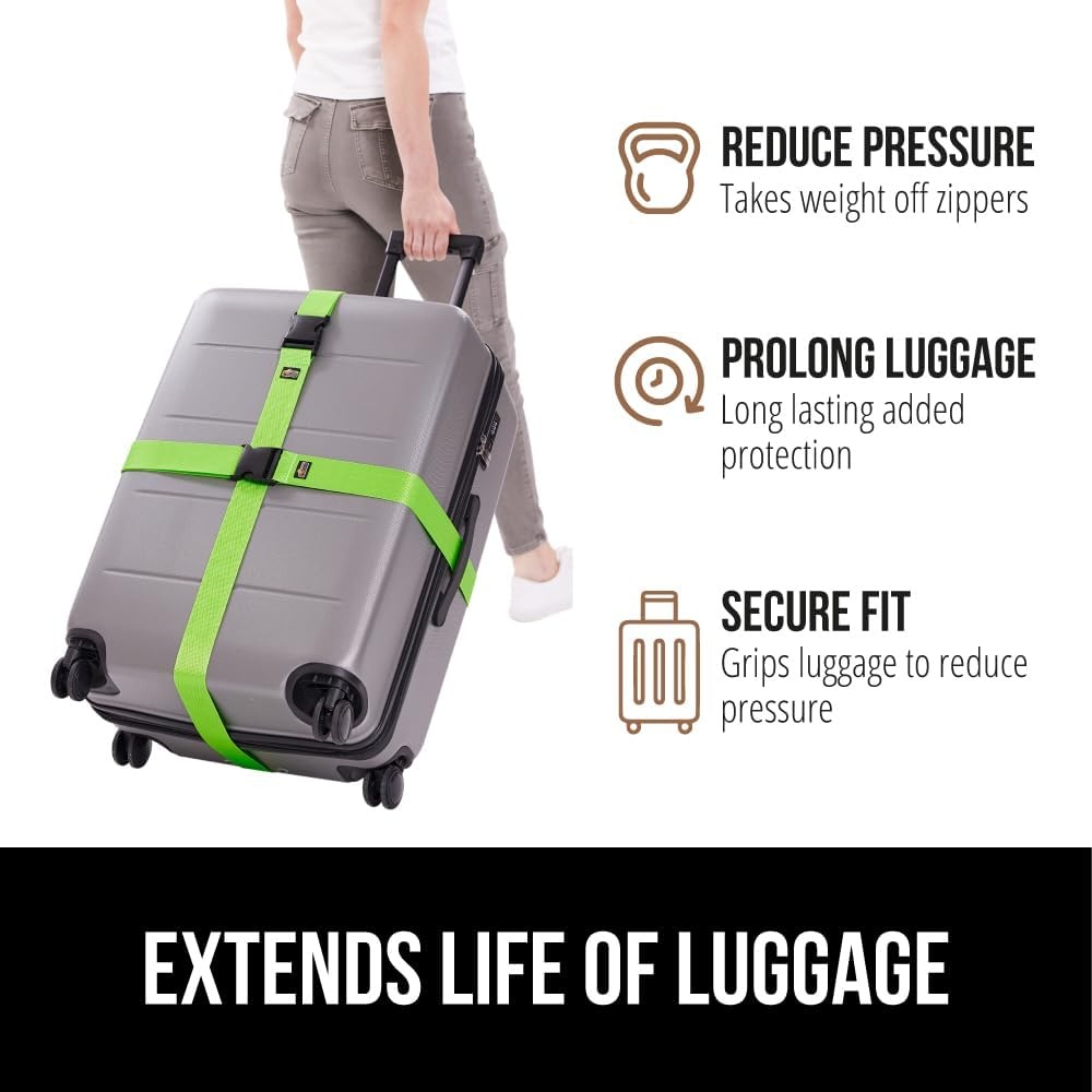 image:imageGORILLA GRIP Heavy Duty Adjustable Luggage Straps for Suitcases Easy to Identify Travel Belt Connector Holds Suitcase Together Extends Life of Bag Strap Connects Two Bags Accessories 2 Pack GreenGreen