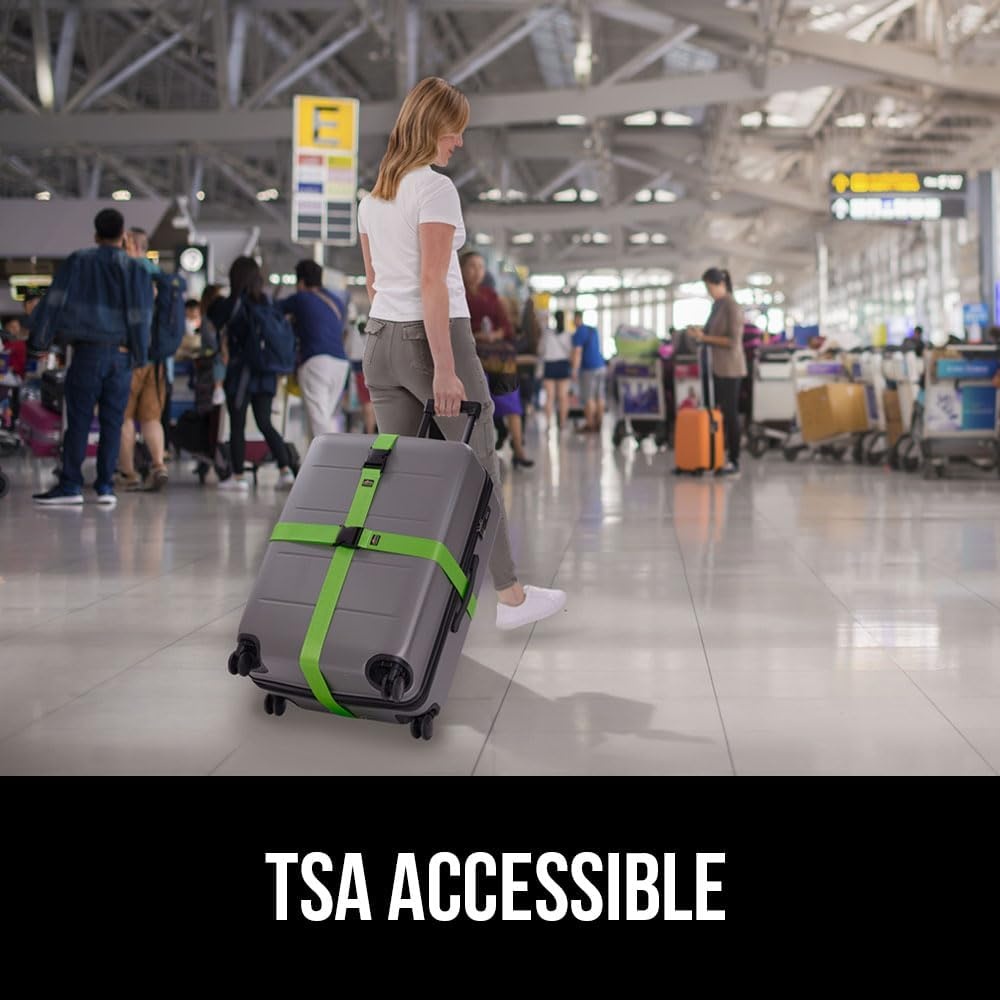 image:imageGORILLA GRIP Heavy Duty Adjustable Luggage Straps for Suitcases Easy to Identify Travel Belt Connector Holds Suitcase Together Extends Life of Bag Strap Connects Two Bags Accessories 2 Pack GreenGreen