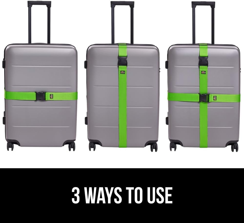 image:imageGORILLA GRIP Heavy Duty Adjustable Luggage Straps for Suitcases Easy to Identify Travel Belt Connector Holds Suitcase Together Extends Life of Bag Strap Connects Two Bags Accessories 2 Pack GreenGreen
