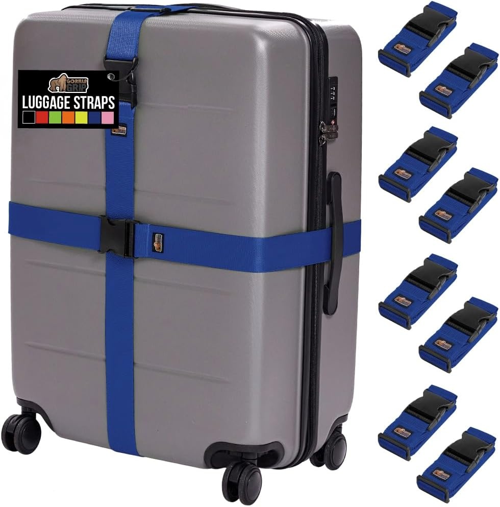 image:imageGORILLA GRIP Heavy Duty Adjustable Luggage Straps for Suitcases Easy to Identify Travel Belt Connector Holds Suitcase Together Extends Life of Bag Strap Connects Two Bags Accessories 2 Pack GreenBlue