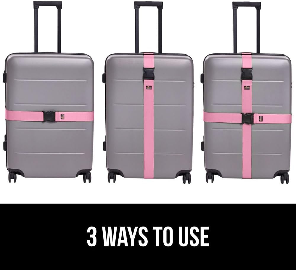 image:imageGORILLA GRIP Heavy Duty Adjustable Luggage Straps for Suitcases Easy to Identify Travel Belt Connector Holds Suitcase Together Extends Life of Bag Strap Connects Two Bags Accessories 2 Pack GreenPink