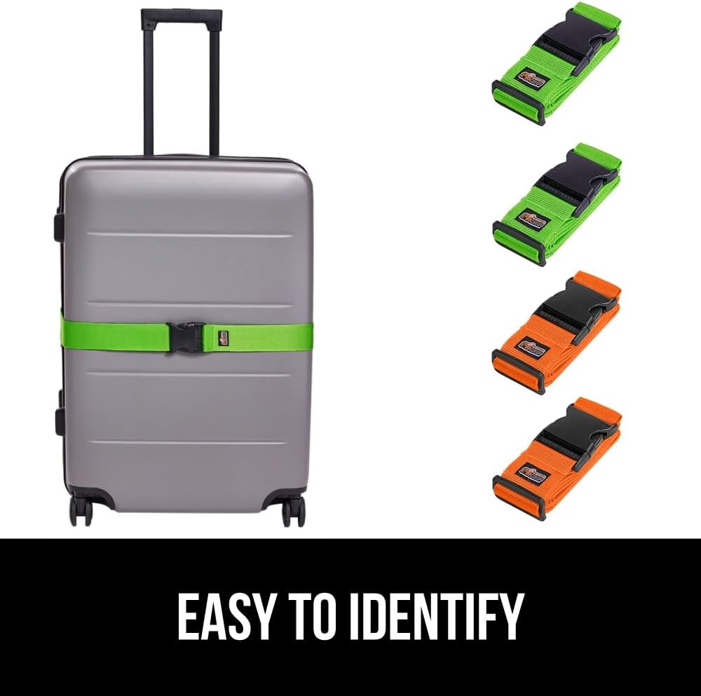 image:imageGORILLA GRIP Heavy Duty Adjustable Luggage Straps for Suitcases Easy to Identify Travel Belt Connector Holds Suitcase Together Extends Life of Bag Strap Connects Two Bags Accessories 2 Pack GreenGreenOrange
