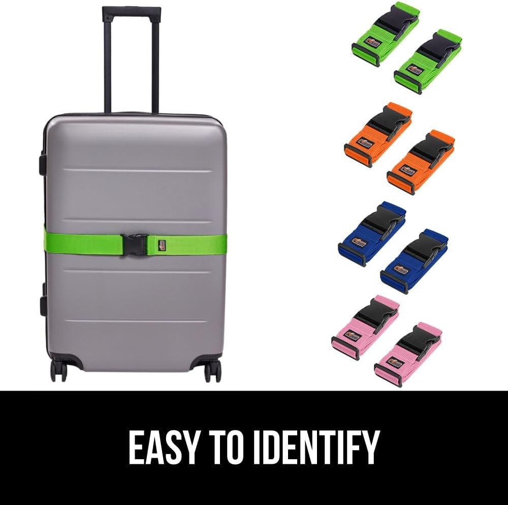 image:imageGORILLA GRIP Heavy Duty Adjustable Luggage Straps for Suitcases Easy to Identify Travel Belt Connector Holds Suitcase Together Extends Life of Bag Strap Connects Two Bags Accessories 2 Pack GreenGreenOrangeBluePink