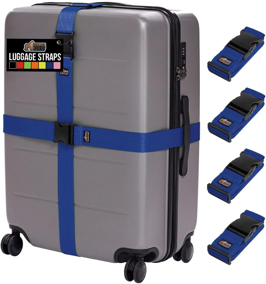 image:imageGORILLA GRIP Heavy Duty Adjustable Luggage Straps for Suitcases Easy to Identify Travel Belt Connector Holds Suitcase Together Extends Life of Bag Strap Connects Two Bags Accessories 2 Pack GreenBlue