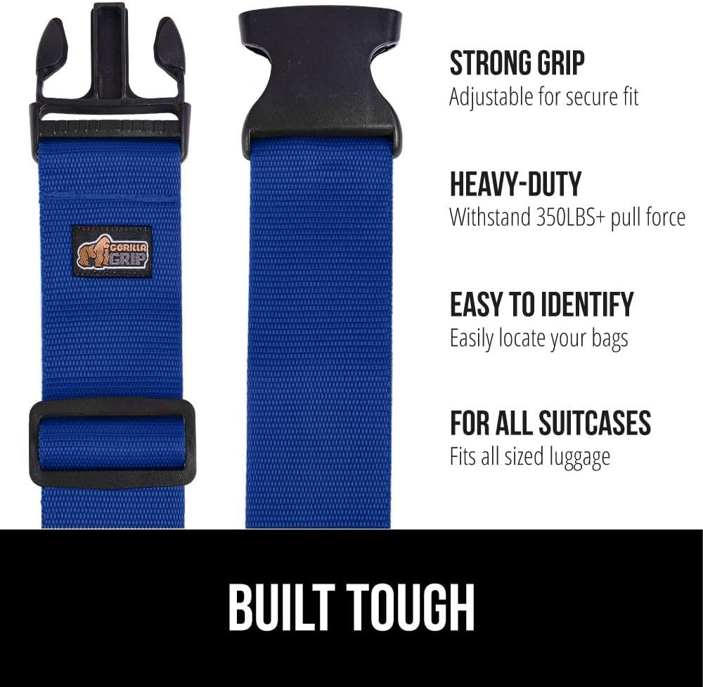 image:imageGORILLA GRIP Heavy Duty Adjustable Luggage Straps for Suitcases Easy to Identify Travel Belt Connector Holds Suitcase Together Extends Life of Bag Strap Connects Two Bags Accessories 2 Pack GreenBlue