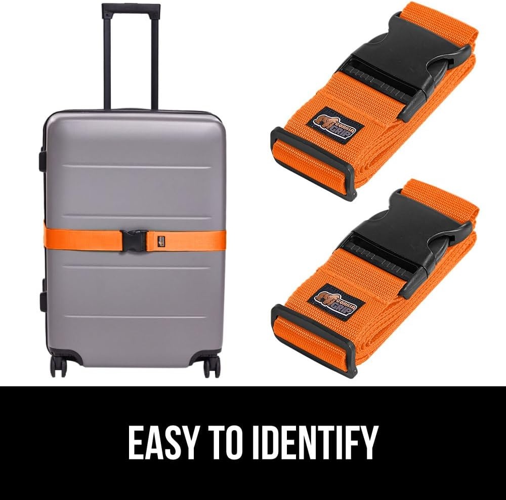 image:imageGORILLA GRIP Heavy Duty Adjustable Luggage Straps for Suitcases Easy to Identify Travel Belt Connector Holds Suitcase Together Extends Life of Bag Strap Connects Two Bags Accessories 2 Pack GreenOrange