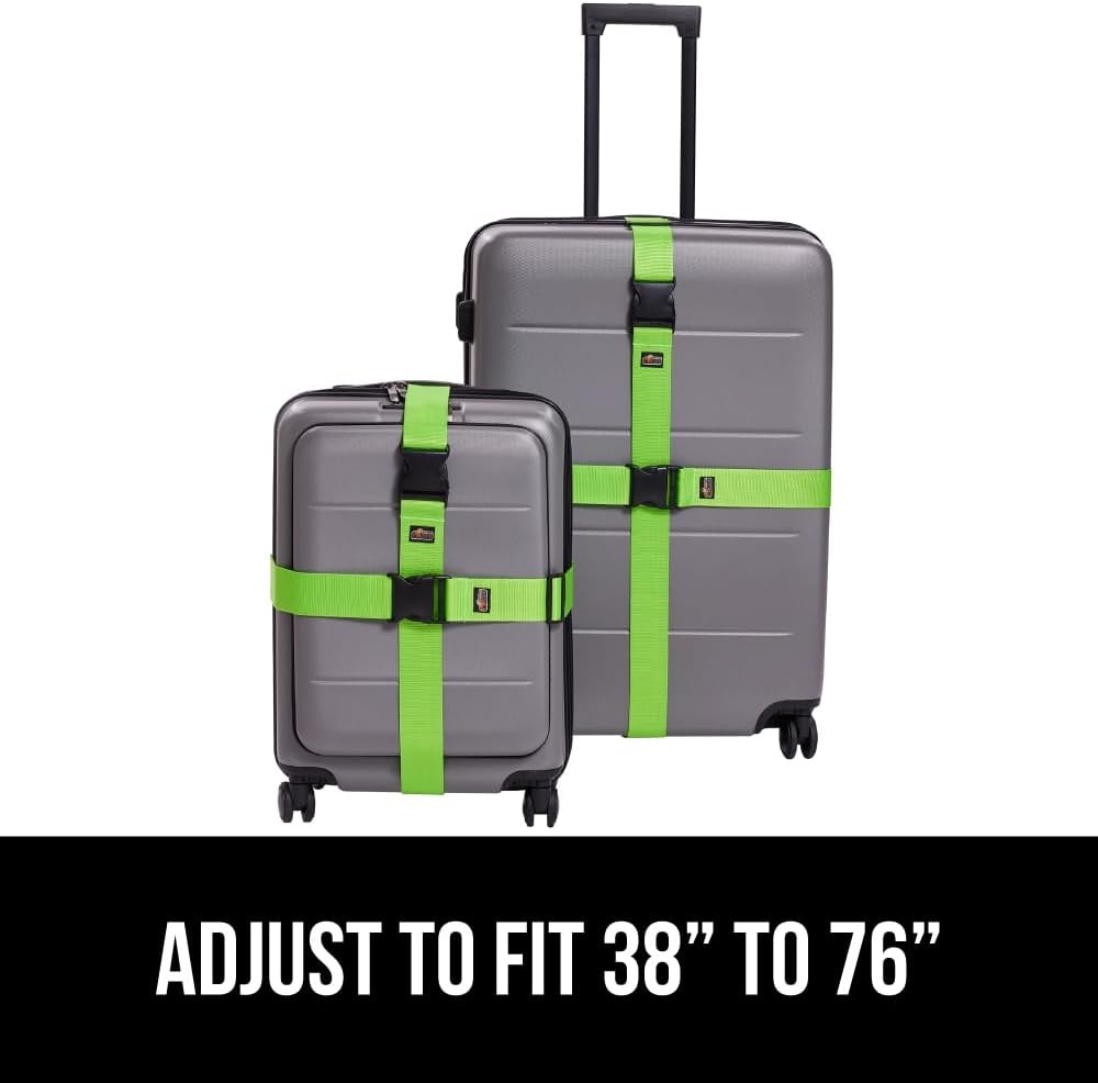 image:imageGORILLA GRIP Heavy Duty Adjustable Luggage Straps for Suitcases Easy to Identify Travel Belt Connector Holds Suitcase Together Extends Life of Bag Strap Connects Two Bags Accessories 2 Pack GreenGreen