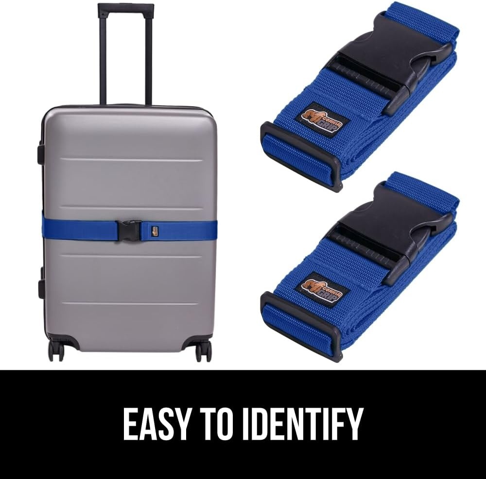 image:imageGORILLA GRIP Heavy Duty Adjustable Luggage Straps for Suitcases Easy to Identify Travel Belt Connector Holds Suitcase Together Extends Life of Bag Strap Connects Two Bags Accessories 2 Pack GreenBlue