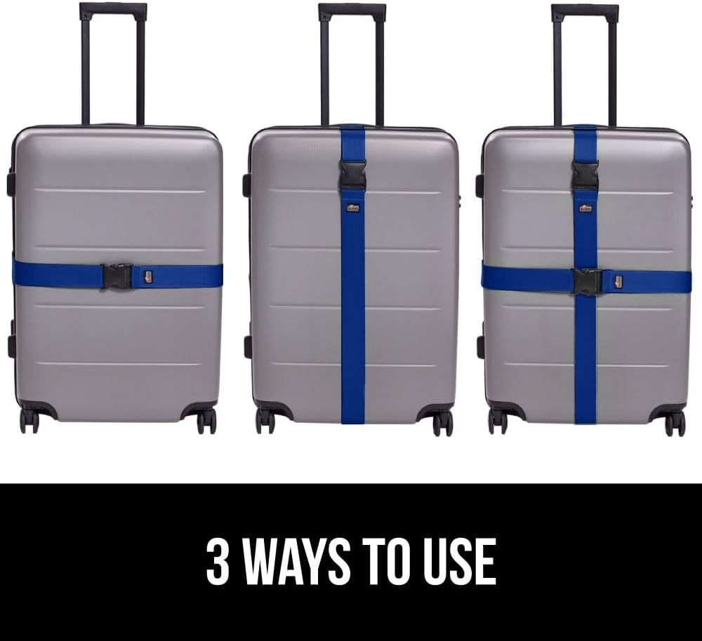 image:imageGORILLA GRIP Heavy Duty Adjustable Luggage Straps for Suitcases Easy to Identify Travel Belt Connector Holds Suitcase Together Extends Life of Bag Strap Connects Two Bags Accessories 2 Pack GreenBlue