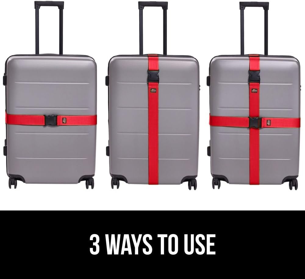 image:imageGORILLA GRIP Heavy Duty Adjustable Luggage Straps for Suitcases Easy to Identify Travel Belt Connector Holds Suitcase Together Extends Life of Bag Strap Connects Two Bags Accessories 2 Pack GreenRed
