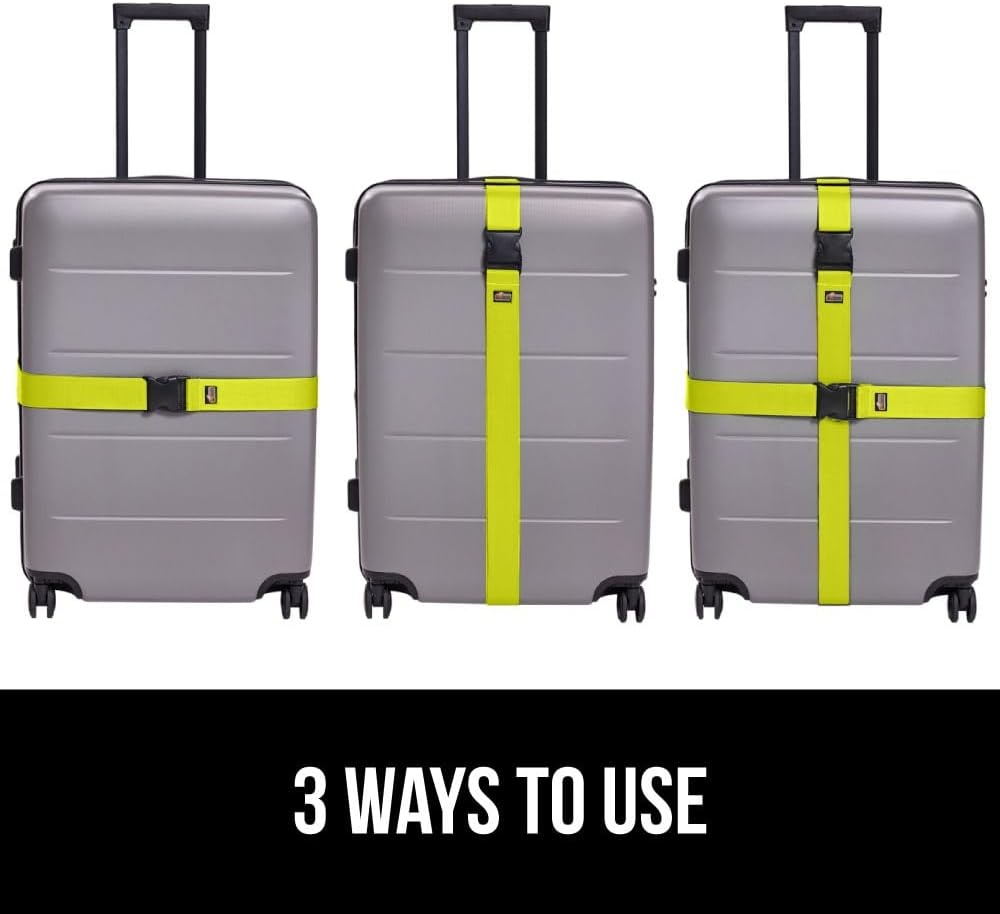 image:imageGORILLA GRIP Heavy Duty Adjustable Luggage Straps for Suitcases Easy to Identify Travel Belt Connector Holds Suitcase Together Extends Life of Bag Strap Connects Two Bags Accessories 2 Pack GreenYellow