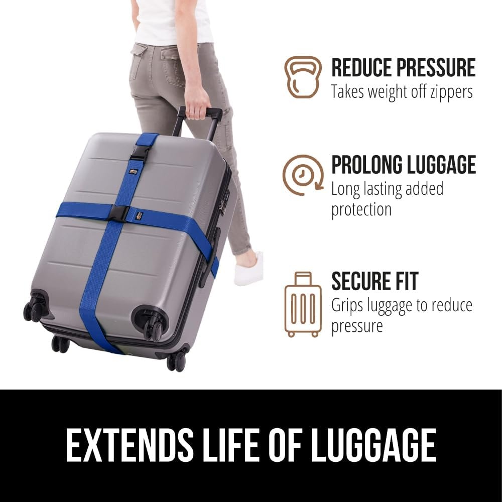image:imageGORILLA GRIP Heavy Duty Adjustable Luggage Straps for Suitcases Easy to Identify Travel Belt Connector Holds Suitcase Together Extends Life of Bag Strap Connects Two Bags Accessories 2 Pack GreenBlue