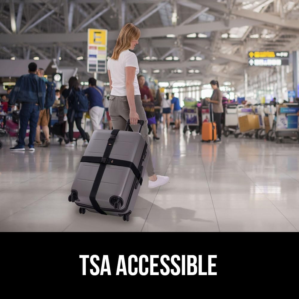 image:imageGORILLA GRIP Heavy Duty Adjustable Luggage Straps for Suitcases Easy to Identify Travel Belt Connector Holds Suitcase Together Extends Life of Bag Strap Connects Two Bags Accessories 2 Pack GreenBlack