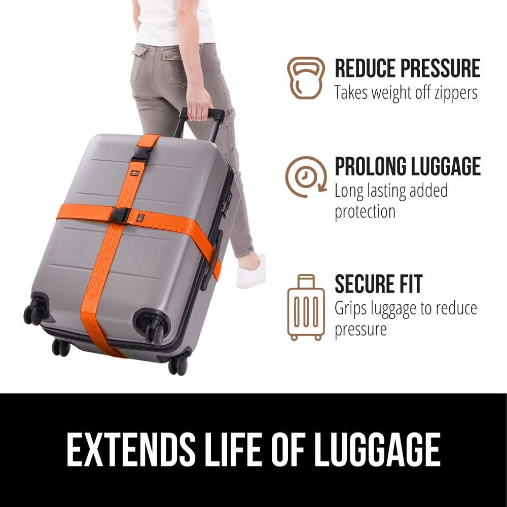 image:imageGORILLA GRIP Heavy Duty Adjustable Luggage Straps for Suitcases Easy to Identify Travel Belt Connector Holds Suitcase Together Extends Life of Bag Strap Connects Two Bags Accessories 2 Pack GreenOrange