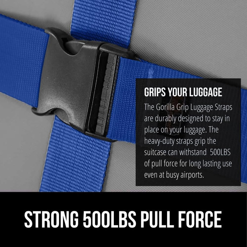 image:imageGORILLA GRIP Heavy Duty Adjustable Luggage Straps for Suitcases Easy to Identify Travel Belt Connector Holds Suitcase Together Extends Life of Bag Strap Connects Two Bags Accessories 2 Pack GreenBlue