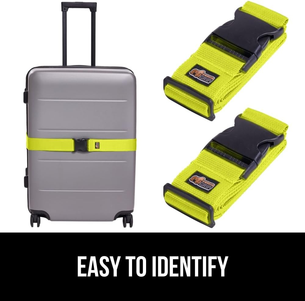 image:imageGORILLA GRIP Heavy Duty Adjustable Luggage Straps for Suitcases Easy to Identify Travel Belt Connector Holds Suitcase Together Extends Life of Bag Strap Connects Two Bags Accessories 2 Pack GreenYellow