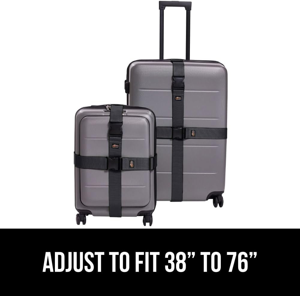 image:imageGORILLA GRIP Heavy Duty Adjustable Luggage Straps for Suitcases Easy to Identify Travel Belt Connector Holds Suitcase Together Extends Life of Bag Strap Connects Two Bags Accessories 2 Pack GreenBlack