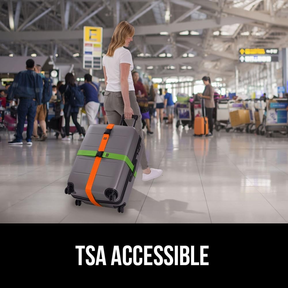 image:imageGORILLA GRIP Heavy Duty Adjustable Luggage Straps for Suitcases Easy to Identify Travel Belt Connector Holds Suitcase Together Extends Life of Bag Strap Connects Two Bags Accessories 2 Pack GreenGreenOrangeBluePink