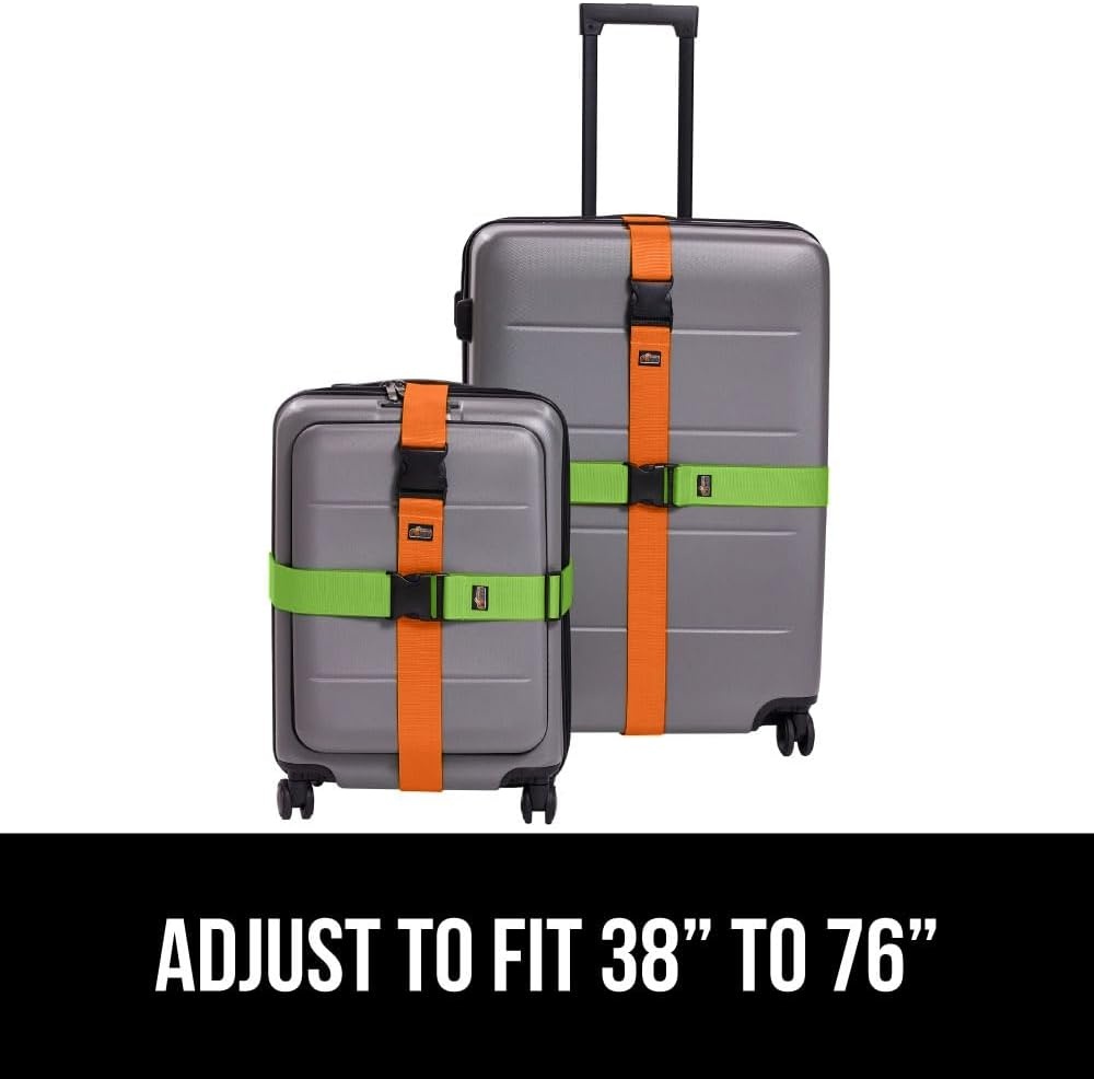 image:imageGORILLA GRIP Heavy Duty Adjustable Luggage Straps for Suitcases Easy to Identify Travel Belt Connector Holds Suitcase Together Extends Life of Bag Strap Connects Two Bags Accessories 2 Pack GreenGreenOrangeBluePink