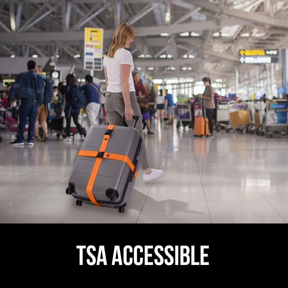 image:imageGORILLA GRIP Heavy Duty Adjustable Luggage Straps for Suitcases Easy to Identify Travel Belt Connector Holds Suitcase Together Extends Life of Bag Strap Connects Two Bags Accessories 2 Pack GreenOrange