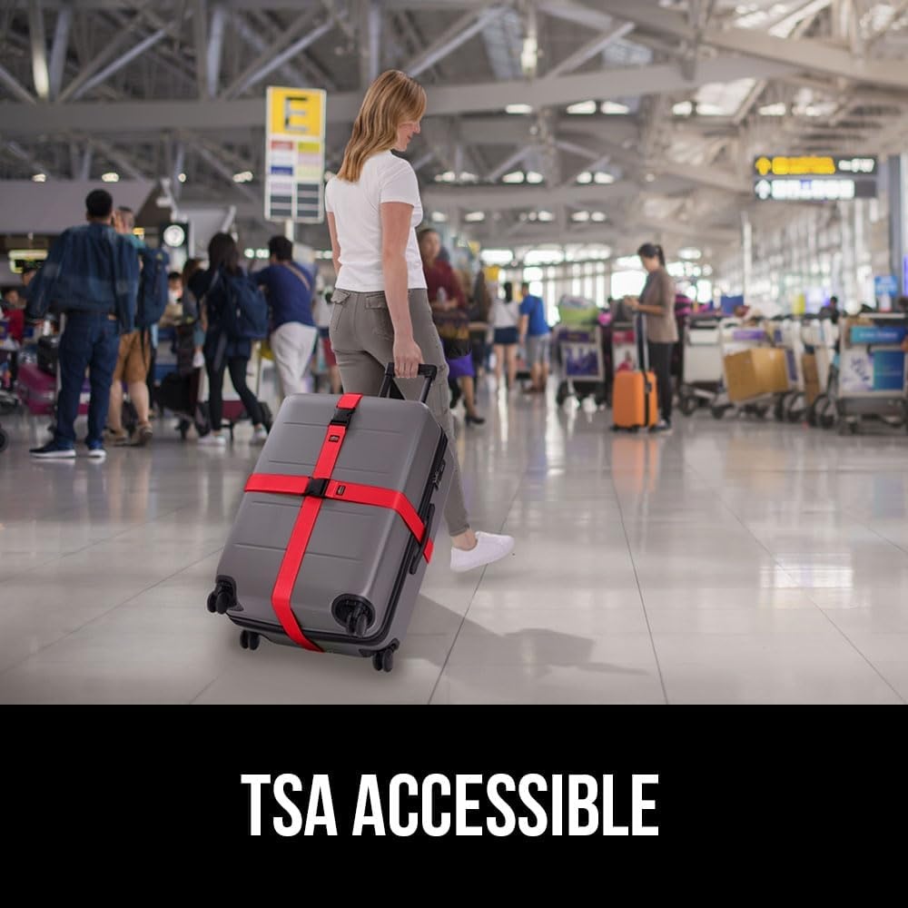 image:imageGORILLA GRIP Heavy Duty Adjustable Luggage Straps for Suitcases Easy to Identify Travel Belt Connector Holds Suitcase Together Extends Life of Bag Strap Connects Two Bags Accessories 2 Pack GreenRed