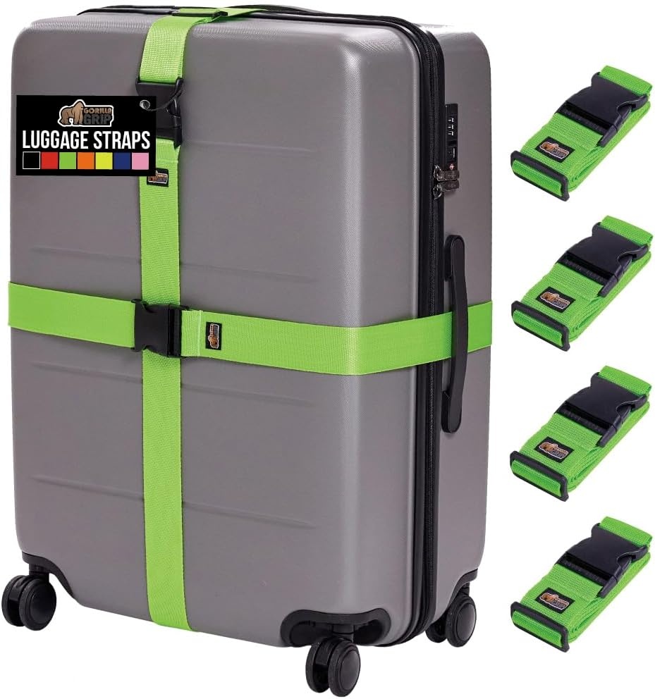 image:imageGORILLA GRIP Heavy Duty Adjustable Luggage Straps for Suitcases Easy to Identify Travel Belt Connector Holds Suitcase Together Extends Life of Bag Strap Connects Two Bags Accessories 2 Pack GreenGreen