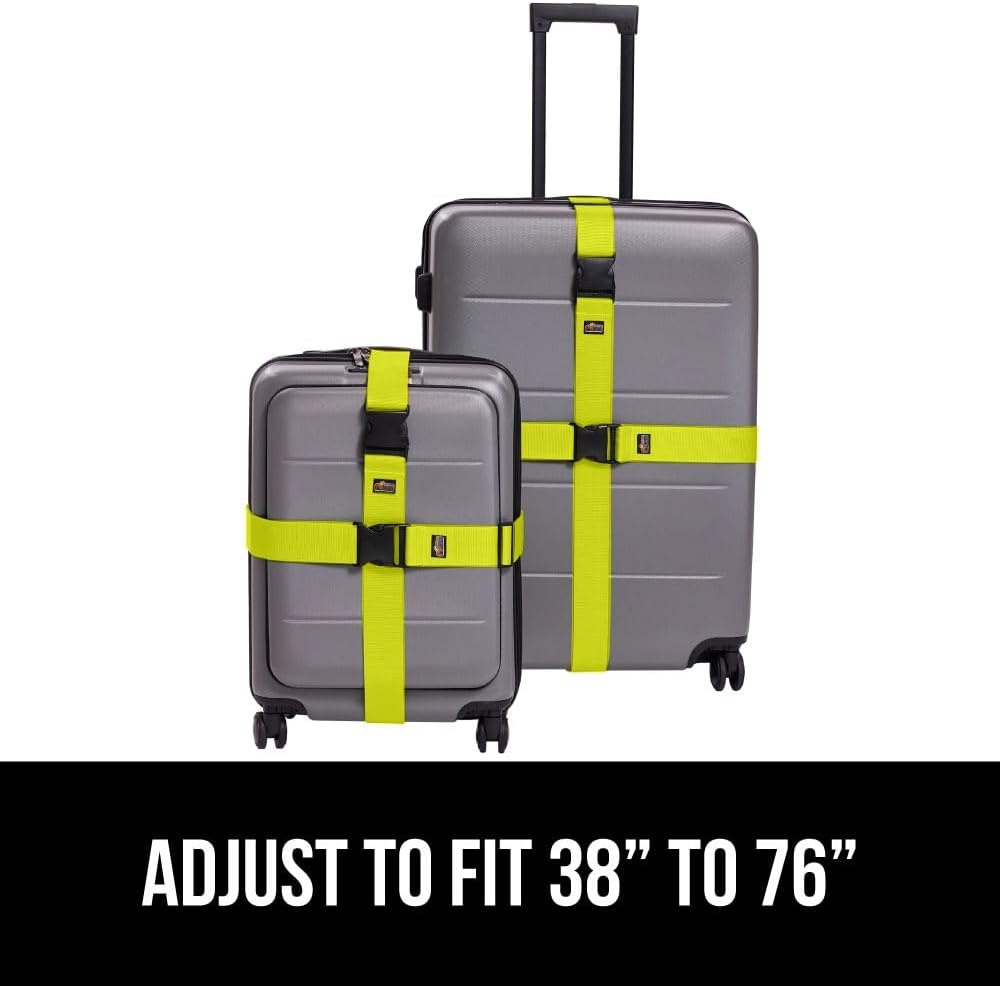 image:imageGORILLA GRIP Heavy Duty Adjustable Luggage Straps for Suitcases Easy to Identify Travel Belt Connector Holds Suitcase Together Extends Life of Bag Strap Connects Two Bags Accessories 2 Pack GreenYellow
