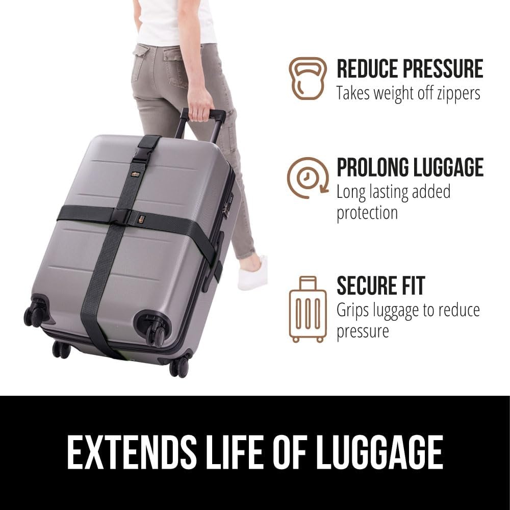 image:imageGORILLA GRIP Heavy Duty Adjustable Luggage Straps for Suitcases Easy to Identify Travel Belt Connector Holds Suitcase Together Extends Life of Bag Strap Connects Two Bags Accessories 2 Pack GreenBlack