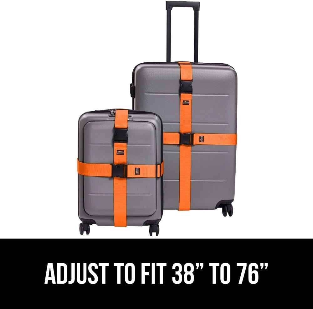 image:imageGORILLA GRIP Heavy Duty Adjustable Luggage Straps for Suitcases Easy to Identify Travel Belt Connector Holds Suitcase Together Extends Life of Bag Strap Connects Two Bags Accessories 2 Pack GreenOrange