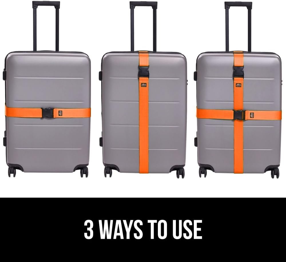 image:imageGORILLA GRIP Heavy Duty Adjustable Luggage Straps for Suitcases Easy to Identify Travel Belt Connector Holds Suitcase Together Extends Life of Bag Strap Connects Two Bags Accessories 2 Pack GreenOrange