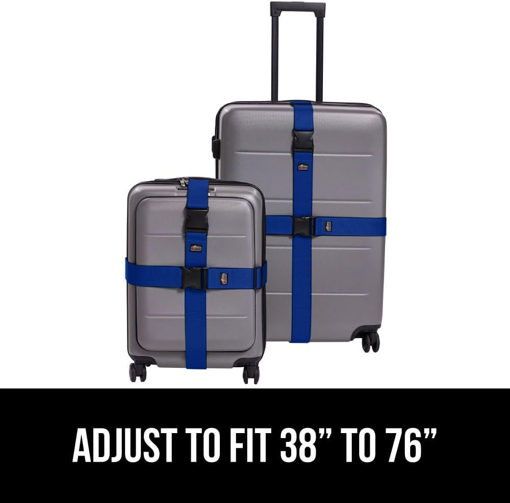 image:imageGORILLA GRIP Heavy Duty Adjustable Luggage Straps for Suitcases Easy to Identify Travel Belt Connector Holds Suitcase Together Extends Life of Bag Strap Connects Two Bags Accessories 2 Pack GreenBlue