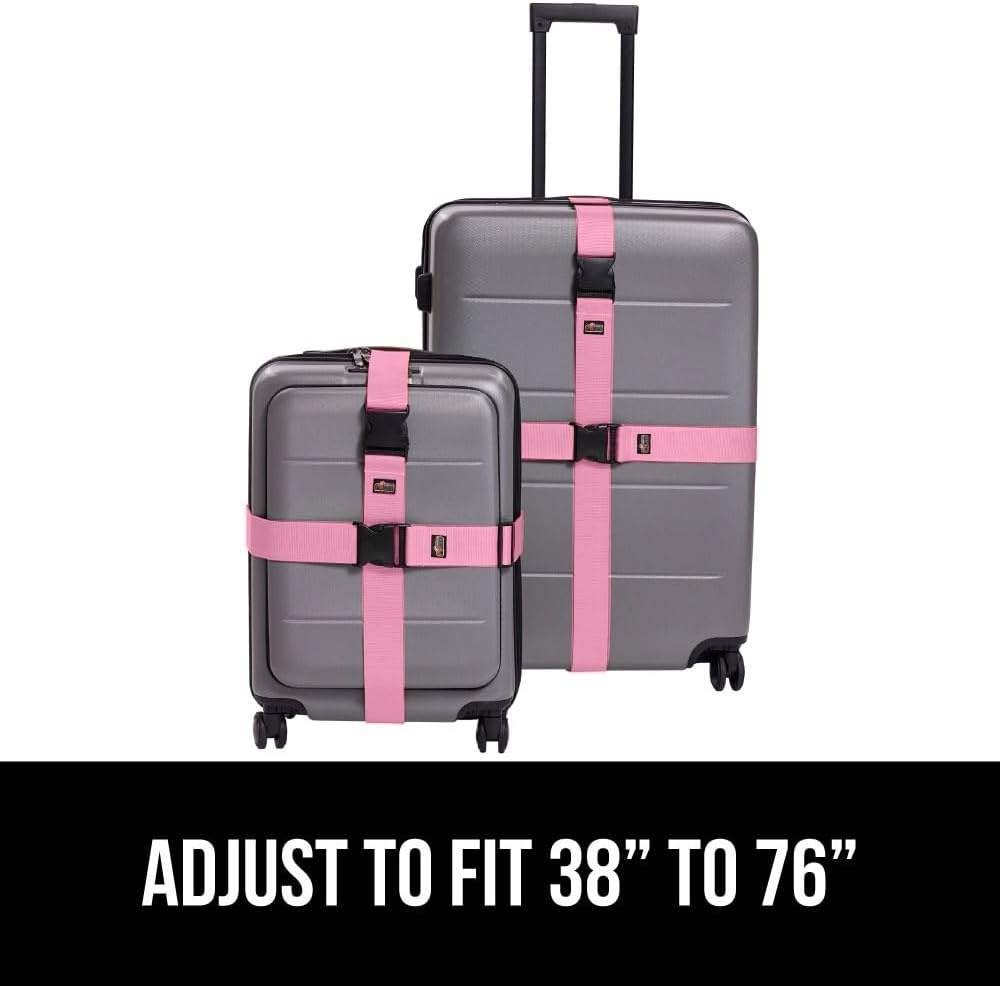 image:imageGORILLA GRIP Heavy Duty Adjustable Luggage Straps for Suitcases Easy to Identify Travel Belt Connector Holds Suitcase Together Extends Life of Bag Strap Connects Two Bags Accessories 2 Pack GreenPink