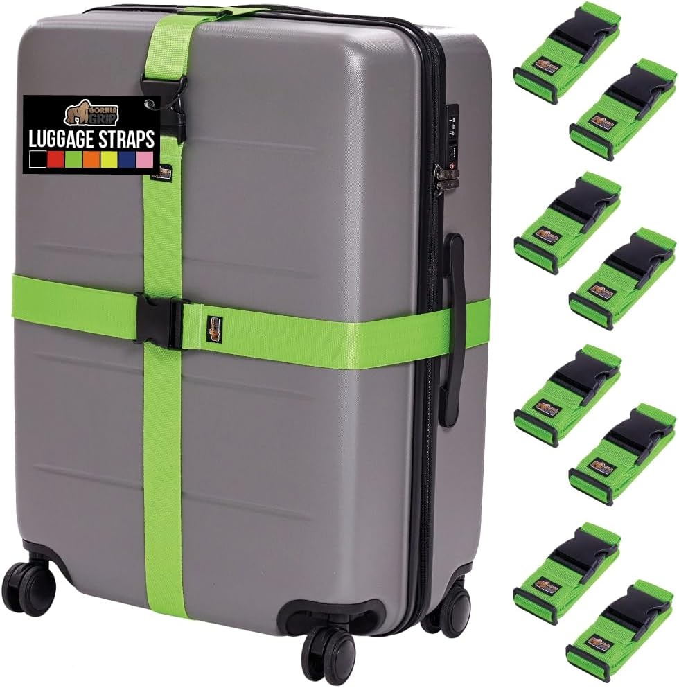 image:imageGORILLA GRIP Heavy Duty Adjustable Luggage Straps for Suitcases Easy to Identify Travel Belt Connector Holds Suitcase Together Extends Life of Bag Strap Connects Two Bags Accessories 2 Pack GreenGreen