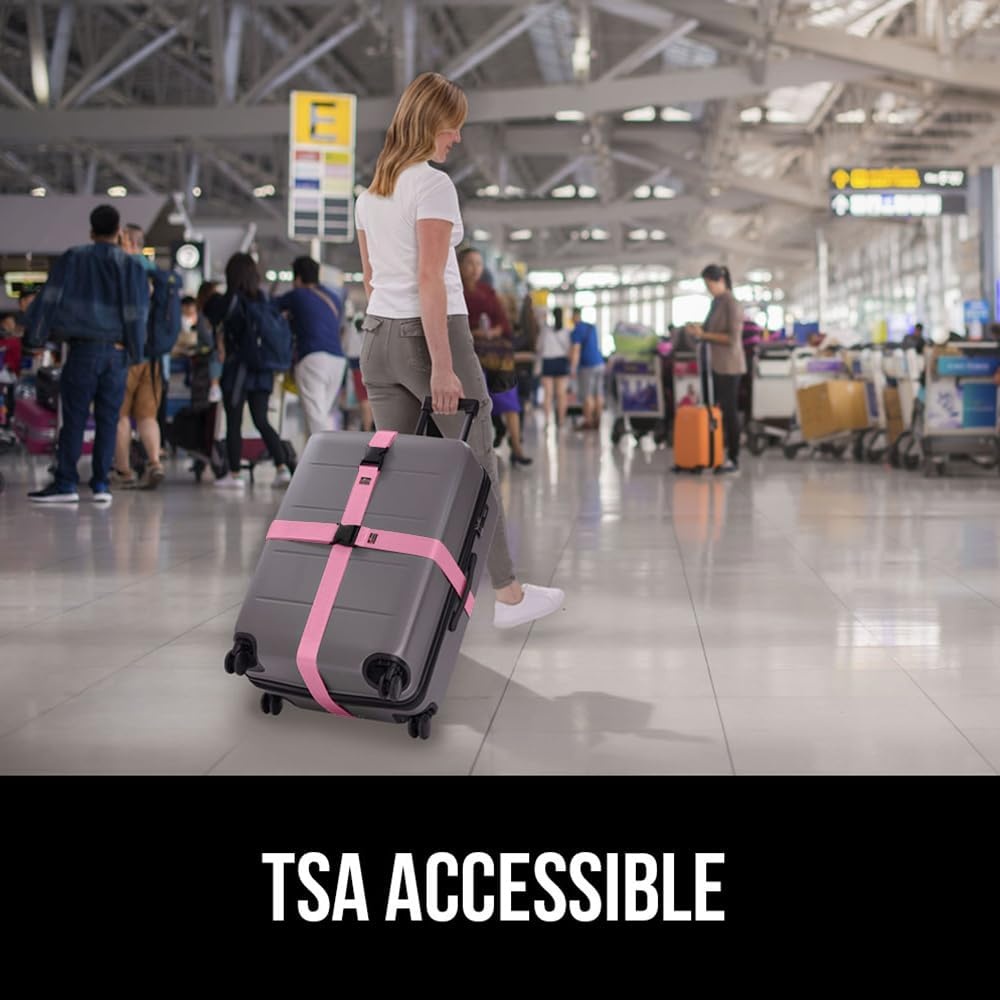 image:imageGORILLA GRIP Heavy Duty Adjustable Luggage Straps for Suitcases Easy to Identify Travel Belt Connector Holds Suitcase Together Extends Life of Bag Strap Connects Two Bags Accessories 2 Pack GreenPink