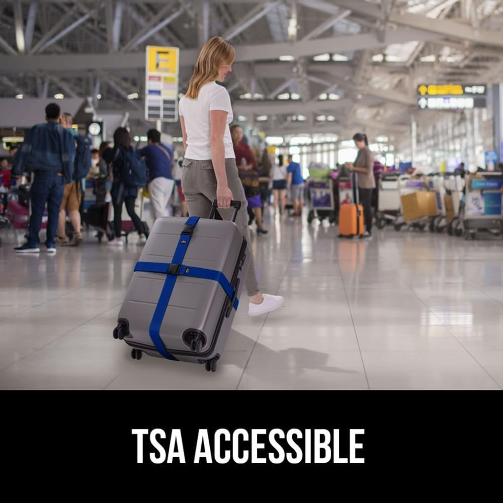 image:imageGORILLA GRIP Heavy Duty Adjustable Luggage Straps for Suitcases Easy to Identify Travel Belt Connector Holds Suitcase Together Extends Life of Bag Strap Connects Two Bags Accessories 2 Pack GreenBlue