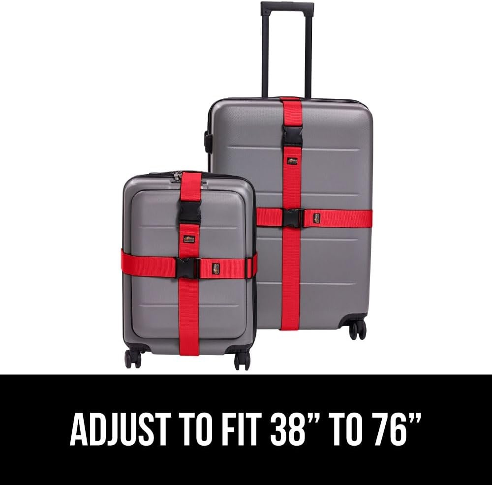 image:imageGORILLA GRIP Heavy Duty Adjustable Luggage Straps for Suitcases Easy to Identify Travel Belt Connector Holds Suitcase Together Extends Life of Bag Strap Connects Two Bags Accessories 2 Pack GreenRed