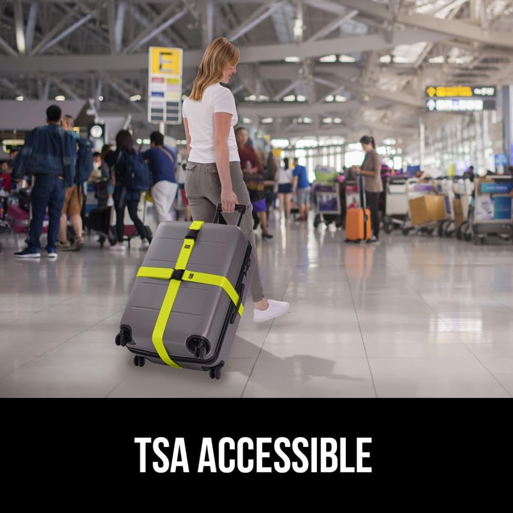 image:imageGORILLA GRIP Heavy Duty Adjustable Luggage Straps for Suitcases Easy to Identify Travel Belt Connector Holds Suitcase Together Extends Life of Bag Strap Connects Two Bags Accessories 2 Pack GreenYellow