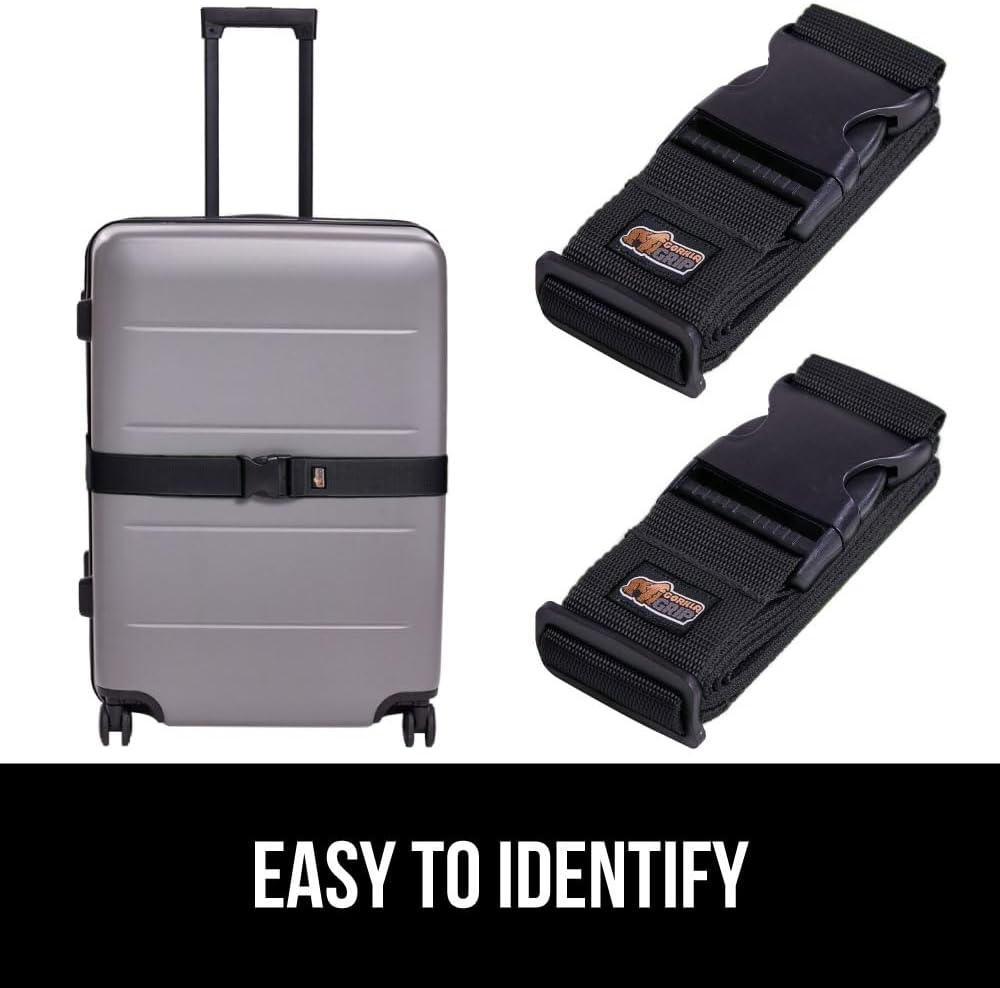 image:imageGORILLA GRIP Heavy Duty Adjustable Luggage Straps for Suitcases Easy to Identify Travel Belt Connector Holds Suitcase Together Extends Life of Bag Strap Connects Two Bags Accessories 2 Pack GreenBlack