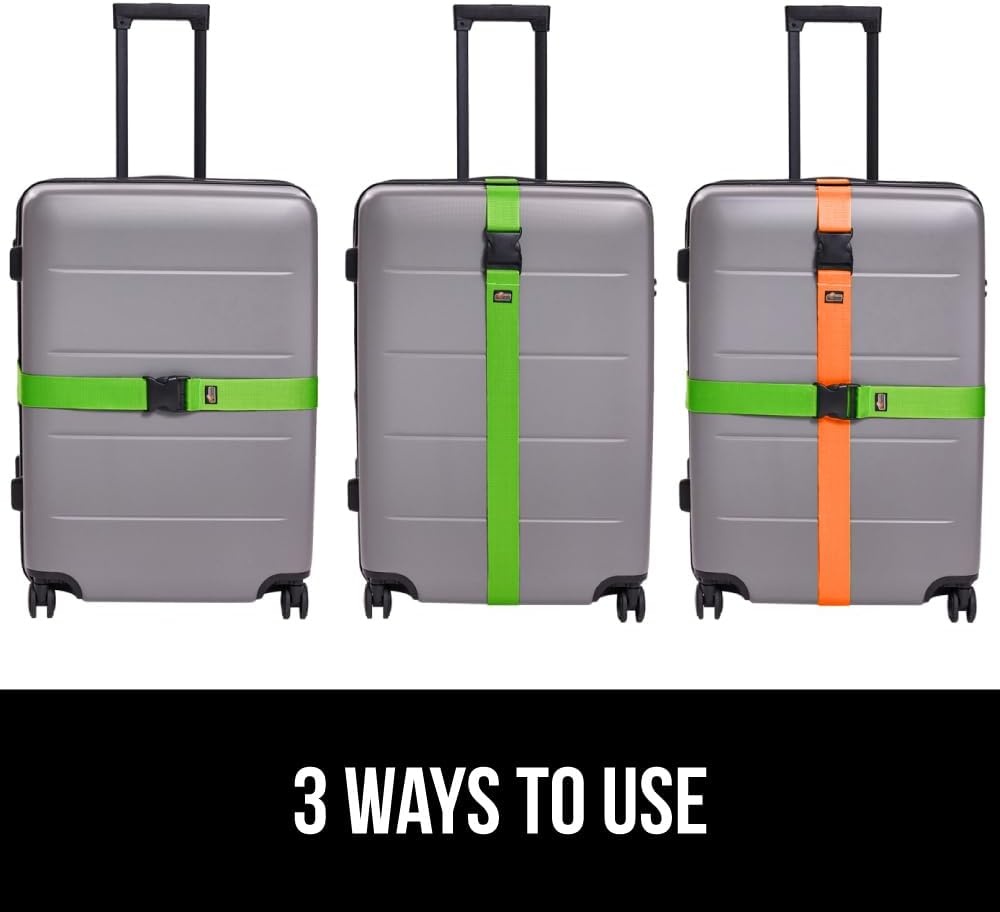 image:imageGORILLA GRIP Heavy Duty Adjustable Luggage Straps for Suitcases Easy to Identify Travel Belt Connector Holds Suitcase Together Extends Life of Bag Strap Connects Two Bags Accessories 2 Pack GreenGreenOrangeBluePink