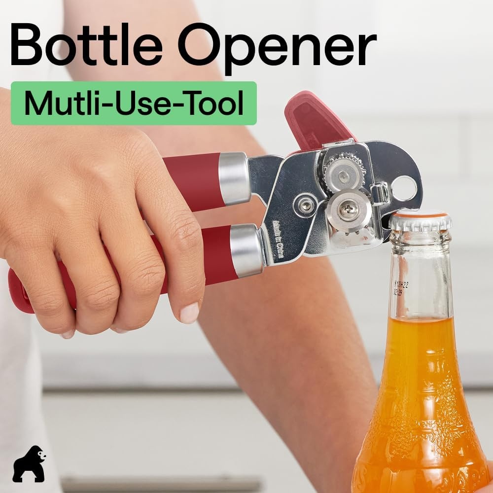 image:imageGORILLA GRIP Heavy Duty Stainless Steel Smooth Edge Manual Can Opener and Bottle Openers US Designed Comfortable Handle Oversized Handheld Turn Knob Multifunctional Kitchen Tool BlackRed
