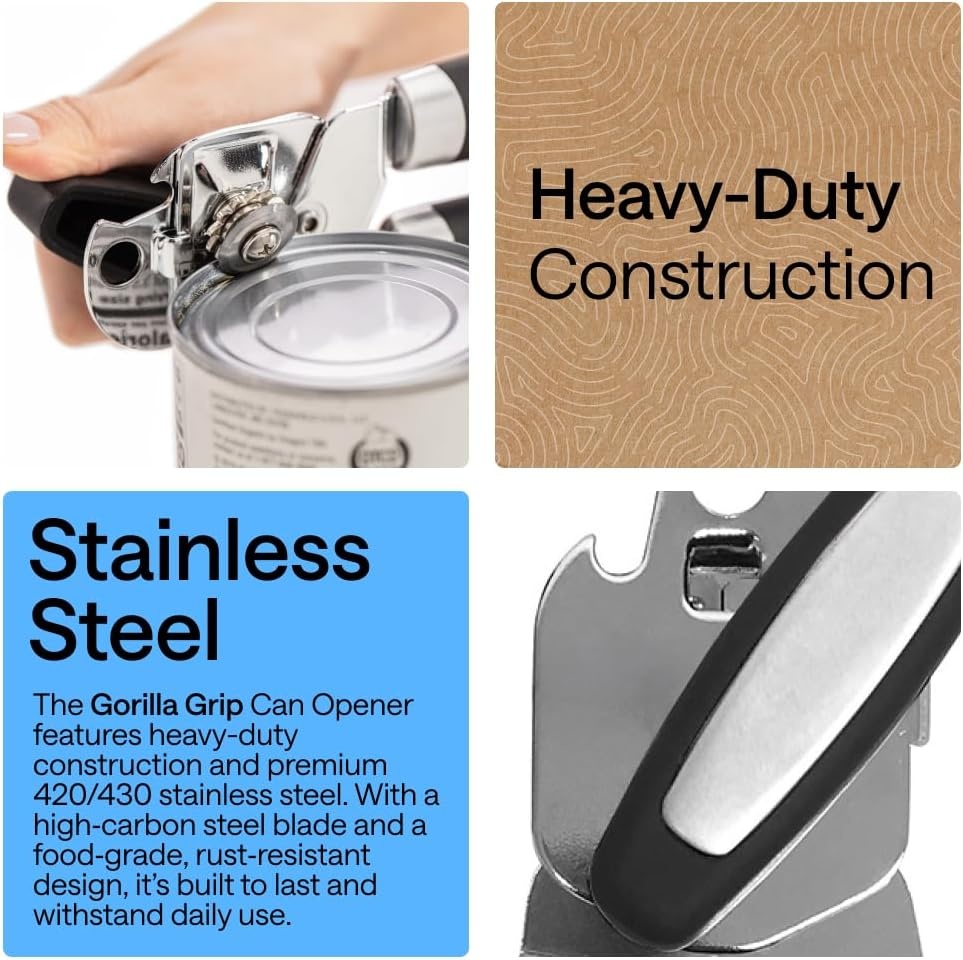 image:imageGORILLA GRIP Heavy Duty Stainless Steel Smooth Edge Manual Can Opener and Bottle Openers US Designed Comfortable Handle Oversized Handheld Turn Knob Multifunctional Kitchen Tool BlackBlack