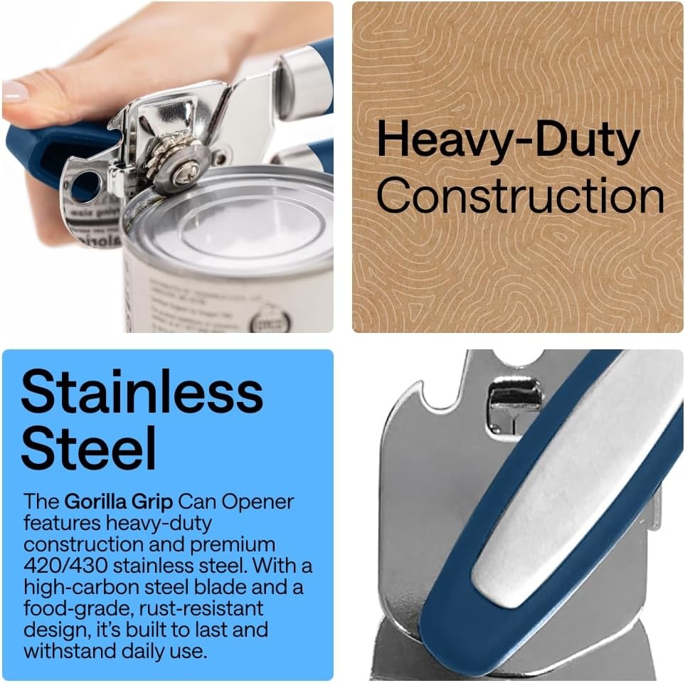 image:imageGORILLA GRIP Heavy Duty Stainless Steel Smooth Edge Manual Can Opener and Bottle Openers US Designed Comfortable Handle Oversized Handheld Turn Knob Multifunctional Kitchen Tool BlackBlue