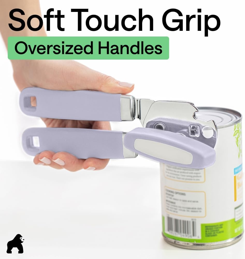 image:imageGORILLA GRIP Heavy Duty Stainless Steel Smooth Edge Manual Can Opener and Bottle Openers US Designed Comfortable Handle Oversized Handheld Turn Knob Multifunctional Kitchen Tool BlackLavender