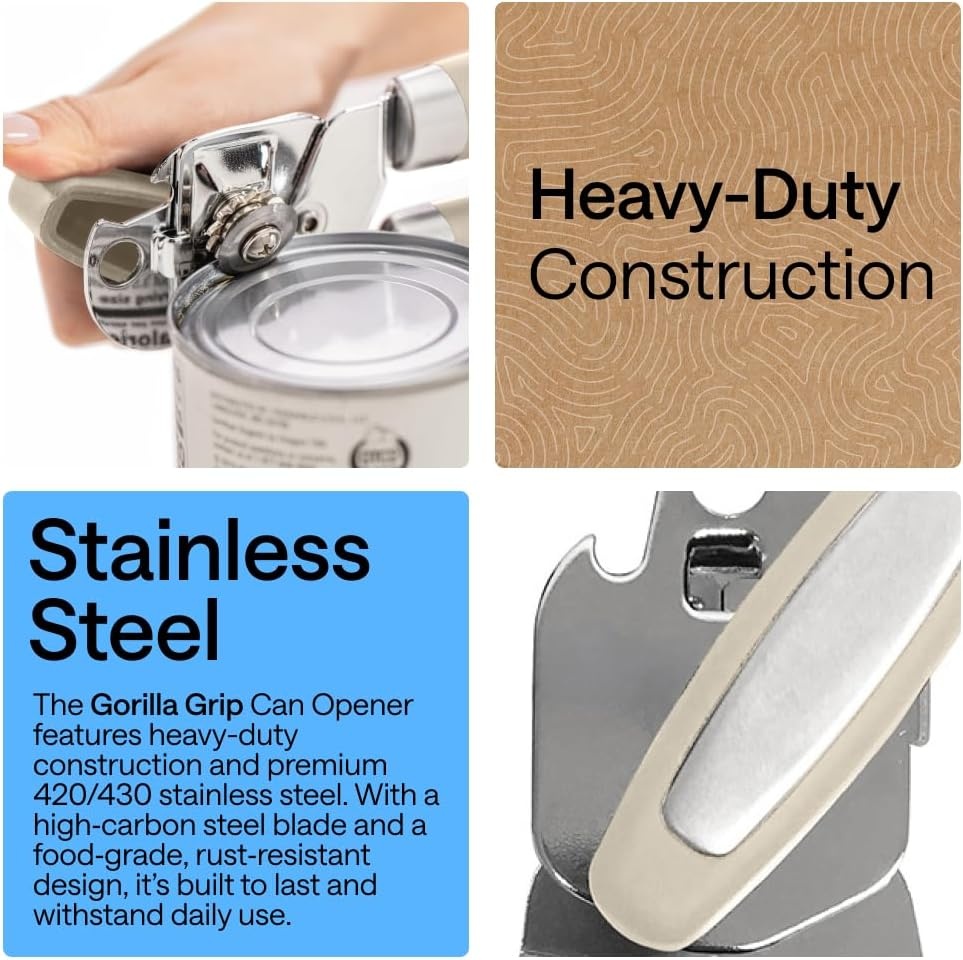 image:imageGORILLA GRIP Heavy Duty Stainless Steel Smooth Edge Manual Can Opener and Bottle Openers US Designed Comfortable Handle Oversized Handheld Turn Knob Multifunctional Kitchen Tool BlackAlmond