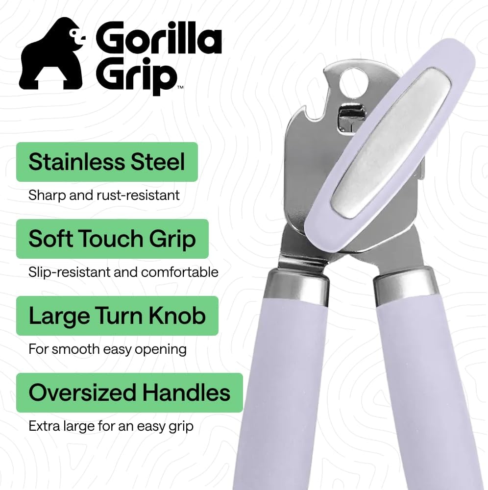 image:imageGORILLA GRIP Heavy Duty Stainless Steel Smooth Edge Manual Can Opener and Bottle Openers US Designed Comfortable Handle Oversized Handheld Turn Knob Multifunctional Kitchen Tool BlackLavender