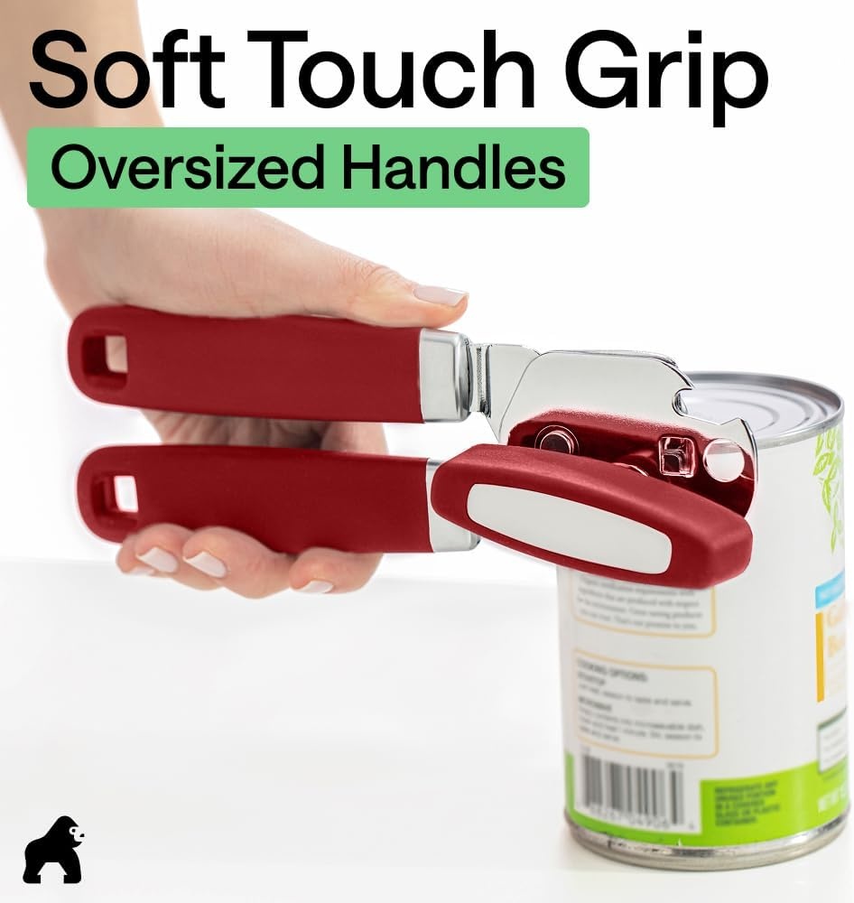 image:imageGORILLA GRIP Heavy Duty Stainless Steel Smooth Edge Manual Can Opener and Bottle Openers US Designed Comfortable Handle Oversized Handheld Turn Knob Multifunctional Kitchen Tool BlackRed