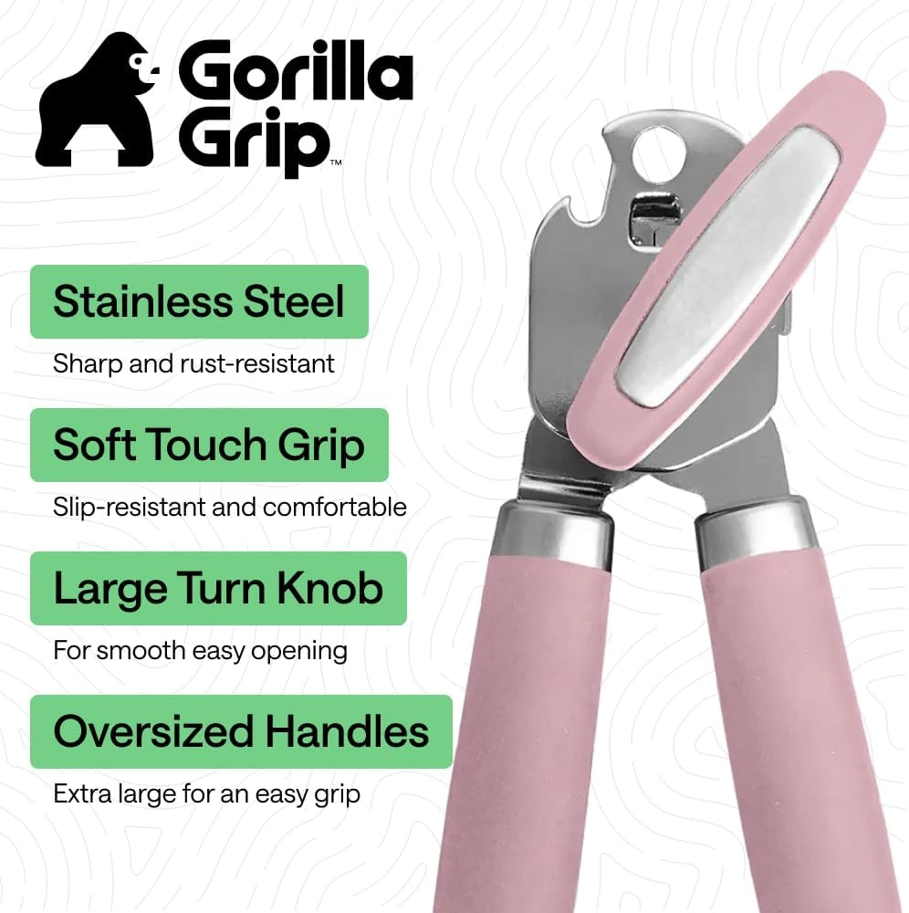 image:imageGORILLA GRIP Heavy Duty Stainless Steel Smooth Edge Manual Can Opener and Bottle Openers US Designed Comfortable Handle Oversized Handheld Turn Knob Multifunctional Kitchen Tool BlackPink